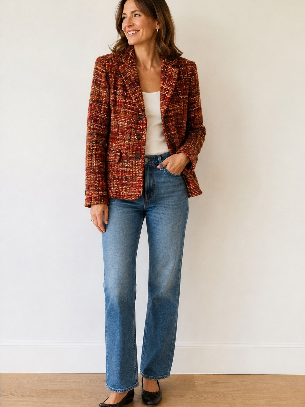 Vintage Jones New York Rust Multi-Color Wool Tweed Blazer - 8 Petite